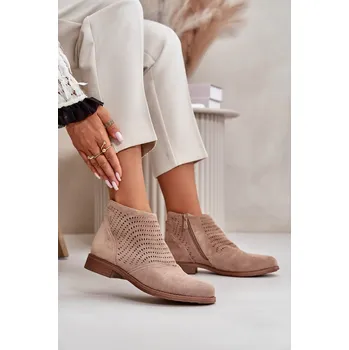 Dámská zimní obuv Dámské Kotníkové Boty Na Plochém Podpatku Ažurové Béžové S.Barski Velikost: 40