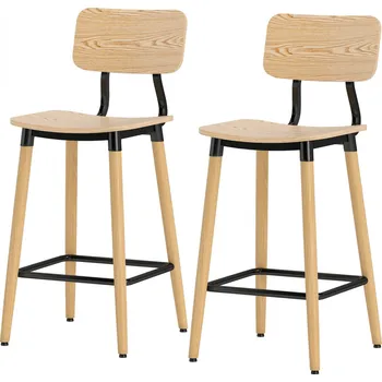 Barová židle Sada 2 barových židlí s opěradlem | světle hnědá