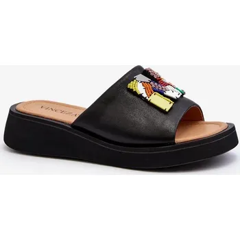 Dámské polobotky Dámské kožené pantofle s černým zdobením Asames Velikost: 37