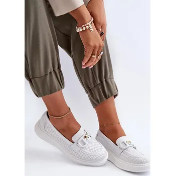 Dámské mokasíny Dámské kožené mokasíny na platformě, bílé S.Barski Velikost: 39