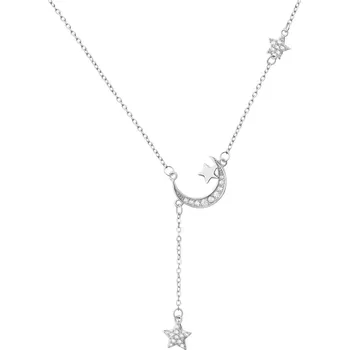 Náhrdelník Stříbrný náhrdelník se zirkony - Měsíc, hvězdy - AP541-8716