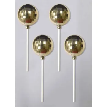 Jedlá dekorace na dort Dortisimo Zápich do dortu Disko koule zlaté 4 cm (4 ks)