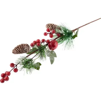 umělá květina Přízdoba Větvička 62cm Borovice s šiškami a bobulemi