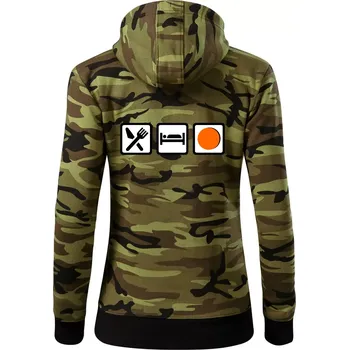 Dámská mikina Eat sleep repat hokejbal v řadě - Dámská mikina trendy zipper s kapucí - 2XL ( Zelený maskáč )