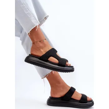 Dámské polobotky Černé dámské zdobené pantofle Jestella na platformě Velikost: 36