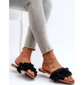 Dámské polobotky Dámské ploché pantofle s třásněmi, černá Rialle Velikost: 36