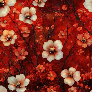 Zbytek - Úplet Milano 150 cm červené fantasy květiny