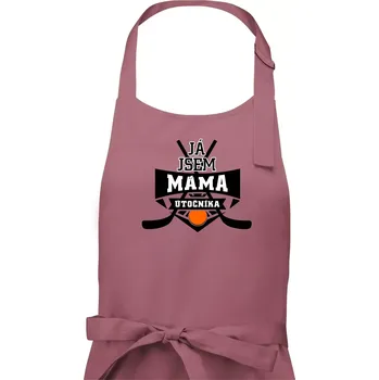 Kuchyňská zástěra Hokejbal - Já jsem máma útočníka - Dámská zástěra na vaření - Univerzální velikost ( Starorůžová )