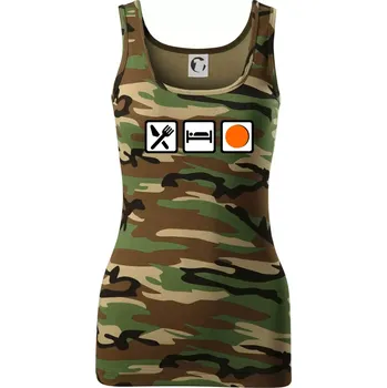 Dámské tričko Eat sleep repat hokejbal v řadě - Dámské Maskáčové tílko - S ( Hnědý maskáč )