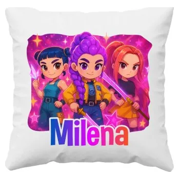 Žertovný předmět Tričkový.cz - Huntrix se jménem - polštář s potiskem pro fanoušky KPop Demon Hunters - personalizovaný produkt