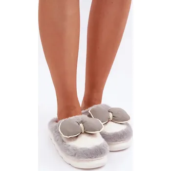 Dámské polobotky Futrzane Pantofle S Mašlí Šedé Grilis 36/37