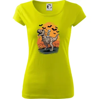 Dámské tričko Halloween - dinosaurus a kostra - Dámské triko Pure - XS ( Limetková )