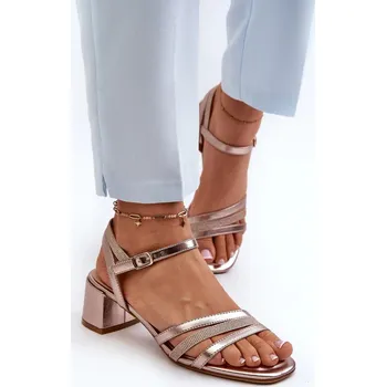 Dámské sandále Dámské sandály na nízkém podpatku vyrobené z eko kůže Sergio Leone SK046 růžové zlato 38