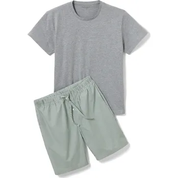 Pánské pyžamo 682874 - Tchibo - Krátké pyžamo s tkanými kalhotami - pro muže - vel. XL 56/58 - barva: bílá/s proužky