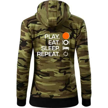 Dámská mikina Hokejbal - Play eat sleep repeat - Dámská mikina trendy zipper s kapucí - 2XL ( Zelený maskáč )