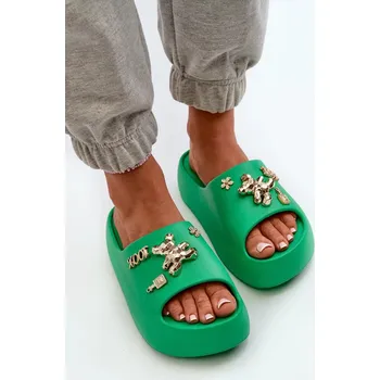 Dámské žabky Dámské lehké pěnové pantofle se zelenými ozdobami Orchia Velikost: 38/39
