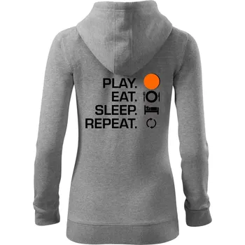 Dámská mikina Hokejbal - Play eat sleep repeat - Dámská mikina trendy zipper s kapucí - XS ( Tmavě šedý melír )