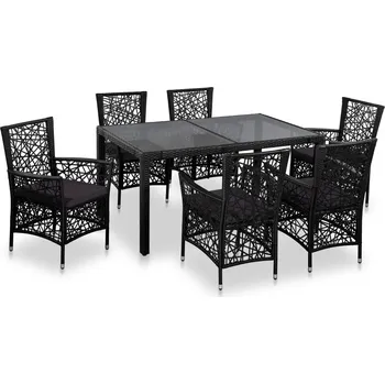 Zahradní sestava Nábytek XL 7dílný zahradní jídelní set polyratan černý 44087