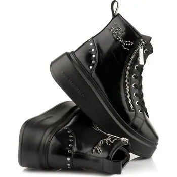 Dámská zimní obuv KOTNÍKOVÁ OBUV KARL LAGERFELD ANAKAPRI SIGNIA STUDS MID ZIP BLACK LTHR