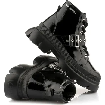 Dámská zimní obuv KOTNÍKOVÁ OBUV KARL LAGERFELD TREKKA MAX MID LACE STRAP BLACK LTHR