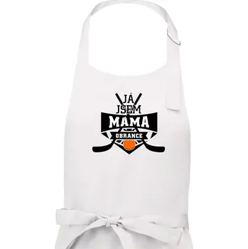 Kuchyňská zástěra Hokejbal - Já jsem máma obránce - Dámská zástěra na vaření - Univerzální velikost ( Bílá )
