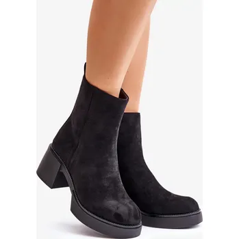 Dámská zimní obuv Eko Semišové Dámské Kotníkové Boty Na Podpatku Zateplené Černé Meriluna Velikost: 40