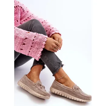 Dámské mokasíny Béžové dámské mokasíny s mašlí 37