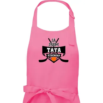 Kuchyňská zástěra Hokejbal - Já jsem táta útočníka - Pánská zástěra na vaření - Univerzální velikost ( Růžová )