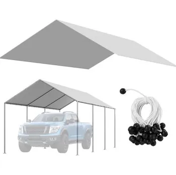 Plachta na motorové vozidlo Náhradní stříška nad přístřešek k autu VEVOR, 3 x 6 m plachta na pitnou vodu, UV odolná a vodotěsná plachta na auto, odolná s kuličkovými vozíky, šedá, rám není součástí balení