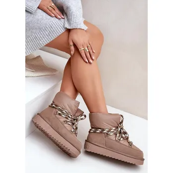 Dívčí sněhule Semišové dámské sněhule s hrubým šněrováním D.Franklin DFSH375003 Taupe 38