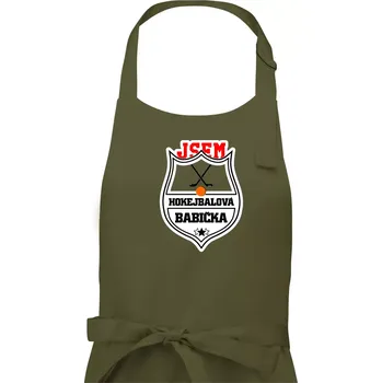 Kuchyňská zástěra Jsem hokejbalová babička - Dámská zástěra na vaření - Univerzální velikost ( Khaki )