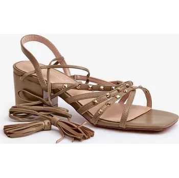 Dámské sandále Vázané sandály na nízkém podpatku zdobené cvočky, zelená Chrisele 39