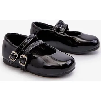 Lakované dětské balerínky s ramínky, černá Margenis 22
