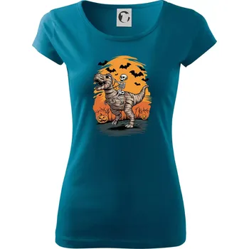 Dámské tričko Halloween - dinosaurus a kostra - Dámské triko Pure - M ( Petrolejová )