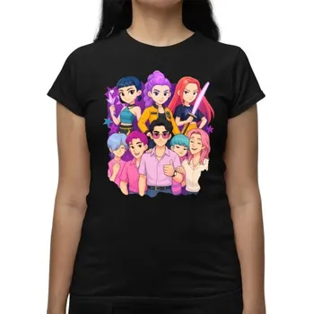 Žertovný předmět Tričkový.cz - Huntrix & Saja Boys - dámské tričko s potiskem pro fanoušky KPop Demon Hunters