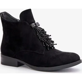 Dámská zimní obuv Zateplené Nízké Kotníkové Boty s Ozdobou na Zip S.Barski Černé Velikost: 40