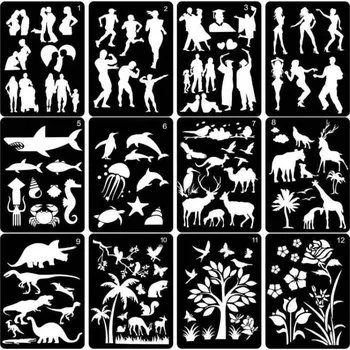 Vykrajovátko Stencil Stencily Lidé, zvířata a květiny (12 ks)