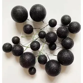 Jedlá dekorace na dort Dortisimo Zápich do dortu Koule černé glitterové různé velikosti (20 ks)
