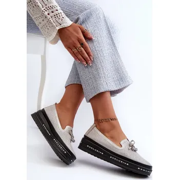 Dámské mokasíny Lesklé dámské kožené mokasíny na platformě S.Barski Silver Velikost: 40