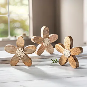 Dřevěná dekorace Květ, sada 3 ks