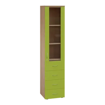 Šatní skříň LE - 44 skříň léková prosklená, pravá, korpus dub bardolino, dvířka jarní zeleň