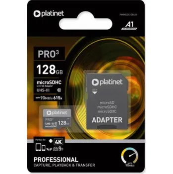 Paměťová karta MicroSDXC 128GB U3 Pro A1 90MB/s + SD adaptér