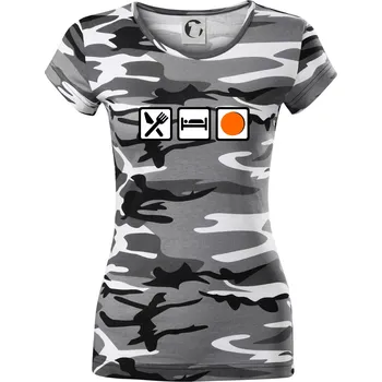 Dámské tričko Eat sleep repat hokejbal v řadě - Dámské maskáčové triko - XS ( Šedý maskáč )