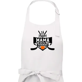 Kuchyňská zástěra Hokejbal - Já jsem máma útočníka - Dámská zástěra na vaření - Univerzální velikost ( Bílá )