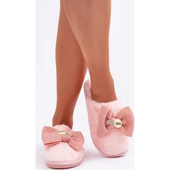 Dámské polobotky Dámské Pantofle S Kožešinou A Mašlí Růžové Olfedi 38/39