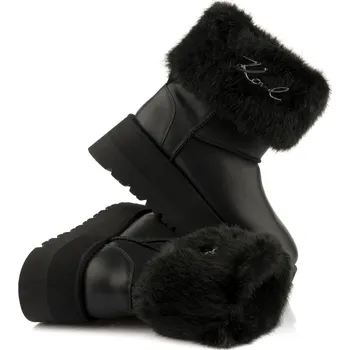 Dámská zimní obuv SNĚHULE KARL LAGERFELD SKYLAR SIGNIA KOLLAR MID BOOT BLACK LTHR & TEXTILE