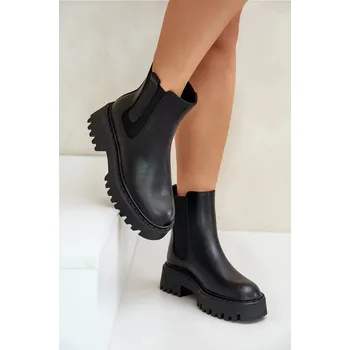 Dámská zimní obuv Dámské kožené zateplené kotníkové boty Big Star Chelsea - černé Velikost: 36