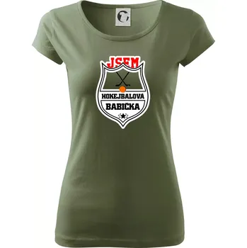 Dámské tričko Jsem hokejbalová babička - Dámské triko Pure - XS ( Khaki )