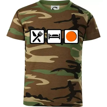 Eat sleep repat hokejbal v řadě - Dětské maskáčové triko - 122 cm/6 let ( Hnědý maskáč )