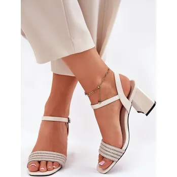 Dámské sandále Sandály na podpatku s pleteným páskem a zirkony, 40 i240_213018_2:40